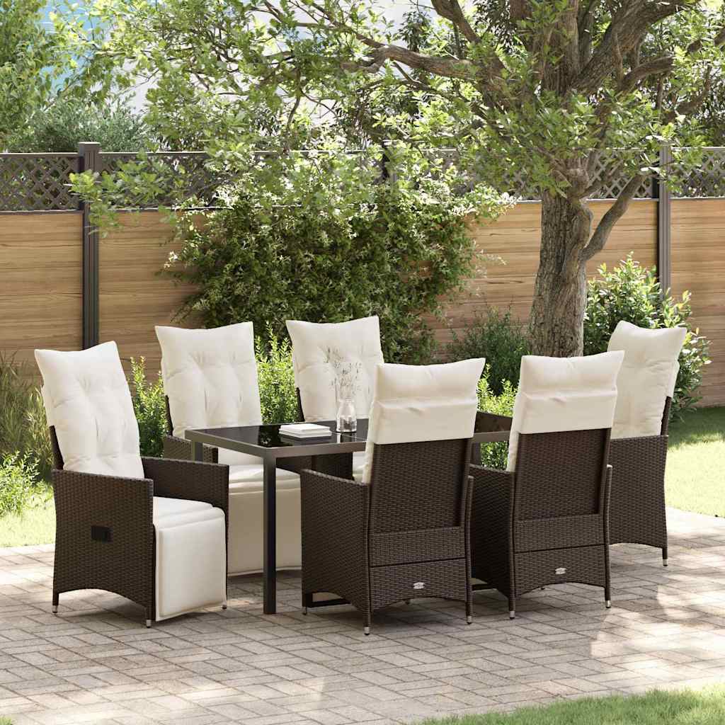 Garten Essgruppe mit Kissen 7 pcs Braun Poly-Rattan
