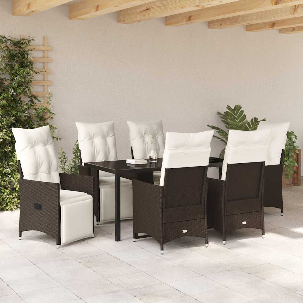 Garten Essgruppe mit Kissen 7 pcs Braun Poly-Rattan