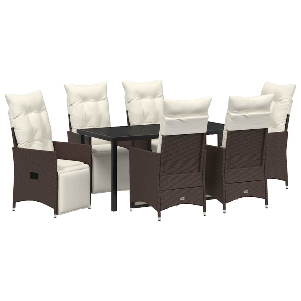 Garten Essgruppe mit Kissen 7 pcs Braun Poly-Rattan