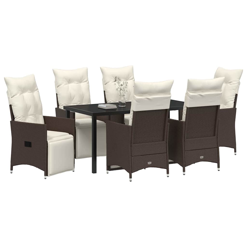 Garten Essgruppe mit Kissen 7 pcs Braun Poly-Rattan