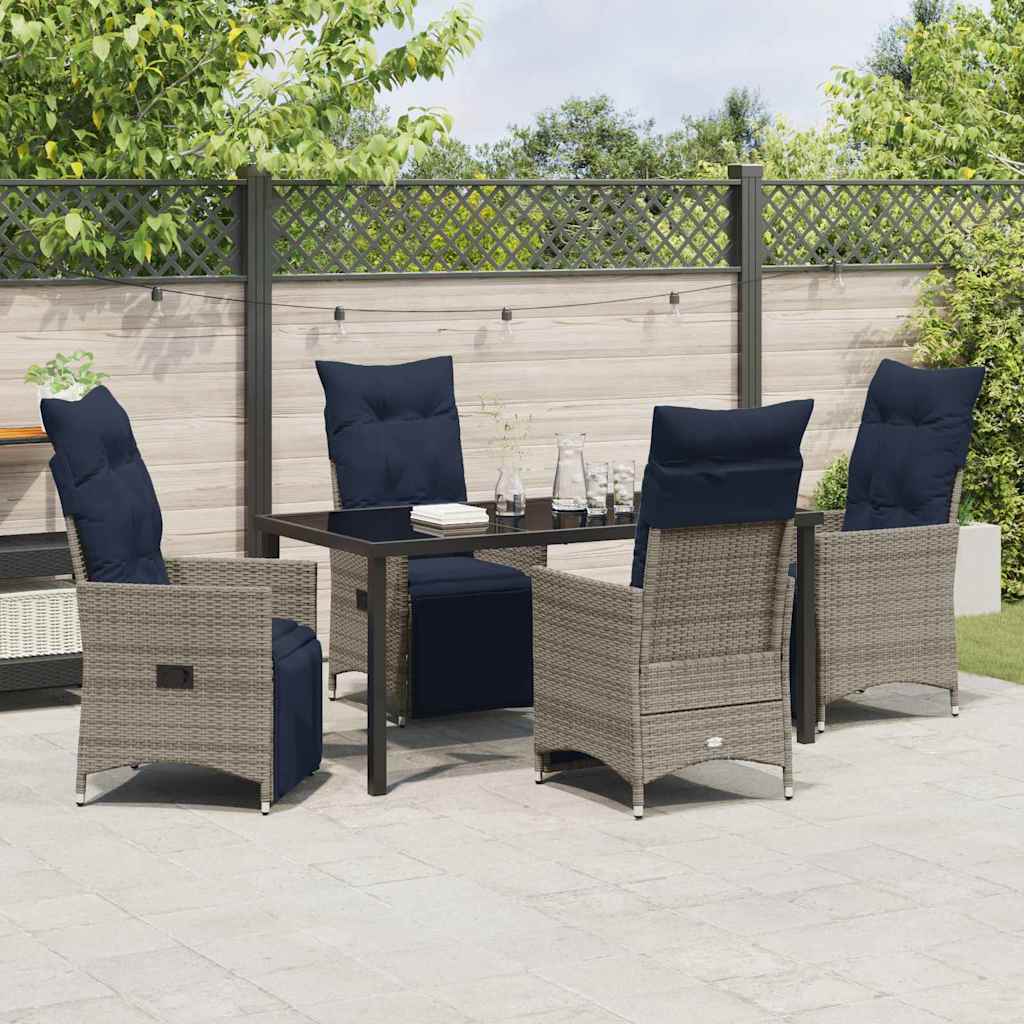 Tisch- und Stuhlset mit Kissen 5 pcs Grau PE-Rattan