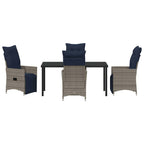 Tisch- und Stuhlset mit Kissen 5 pcs Grau PE-Rattan