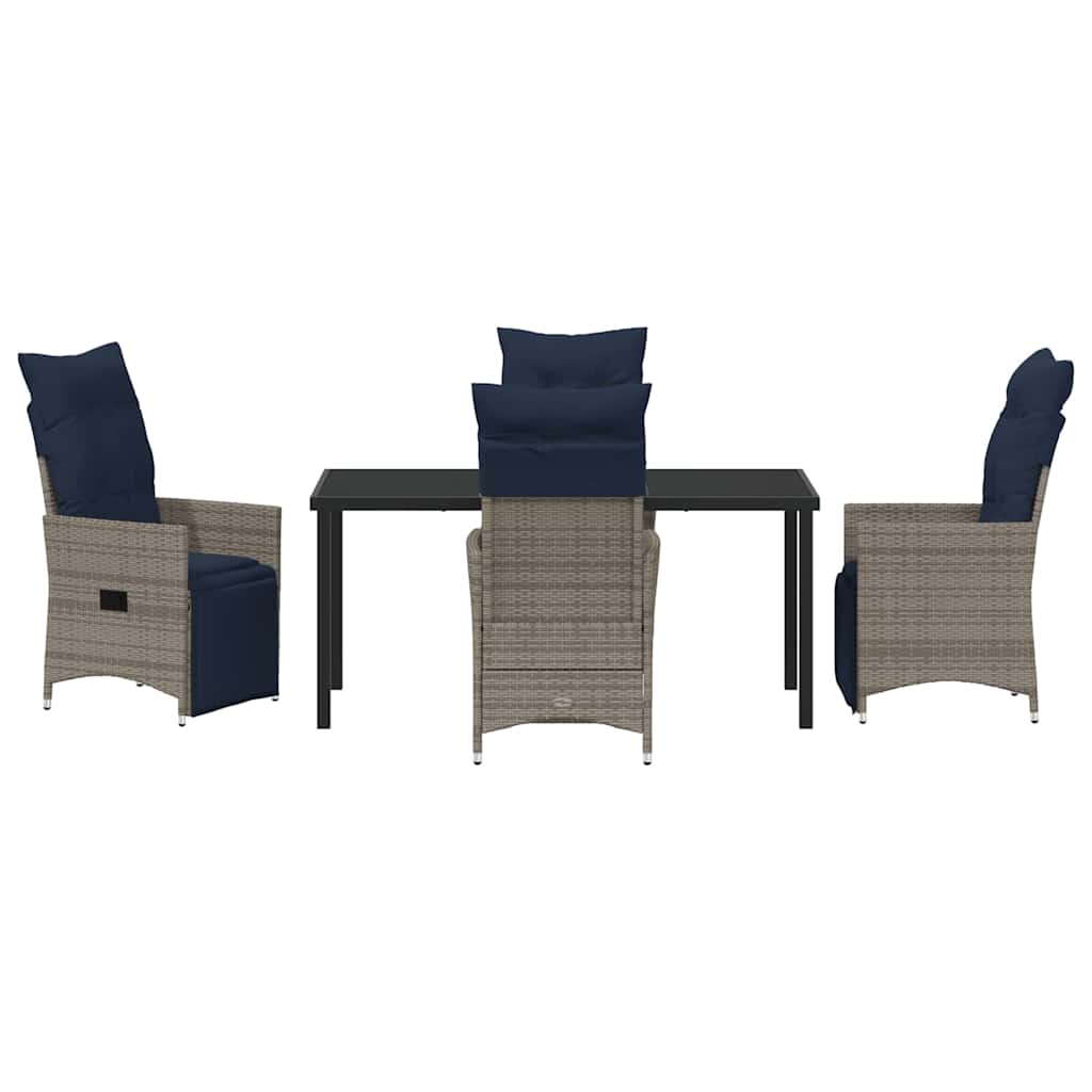 Tisch- und Stuhlset mit Kissen 5 pcs Grau PE-Rattan