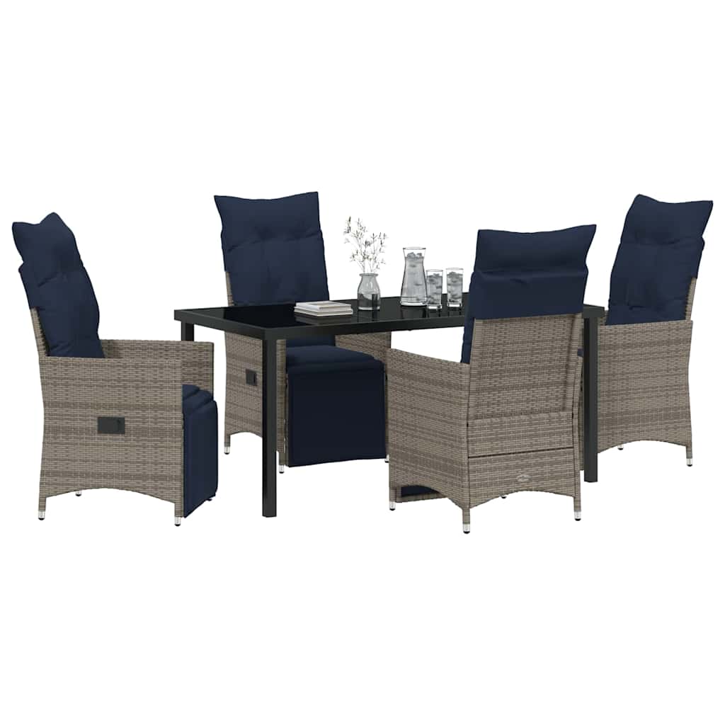 Tisch- und Stuhlset mit Kissen 5 pcs Grau PE-Rattan