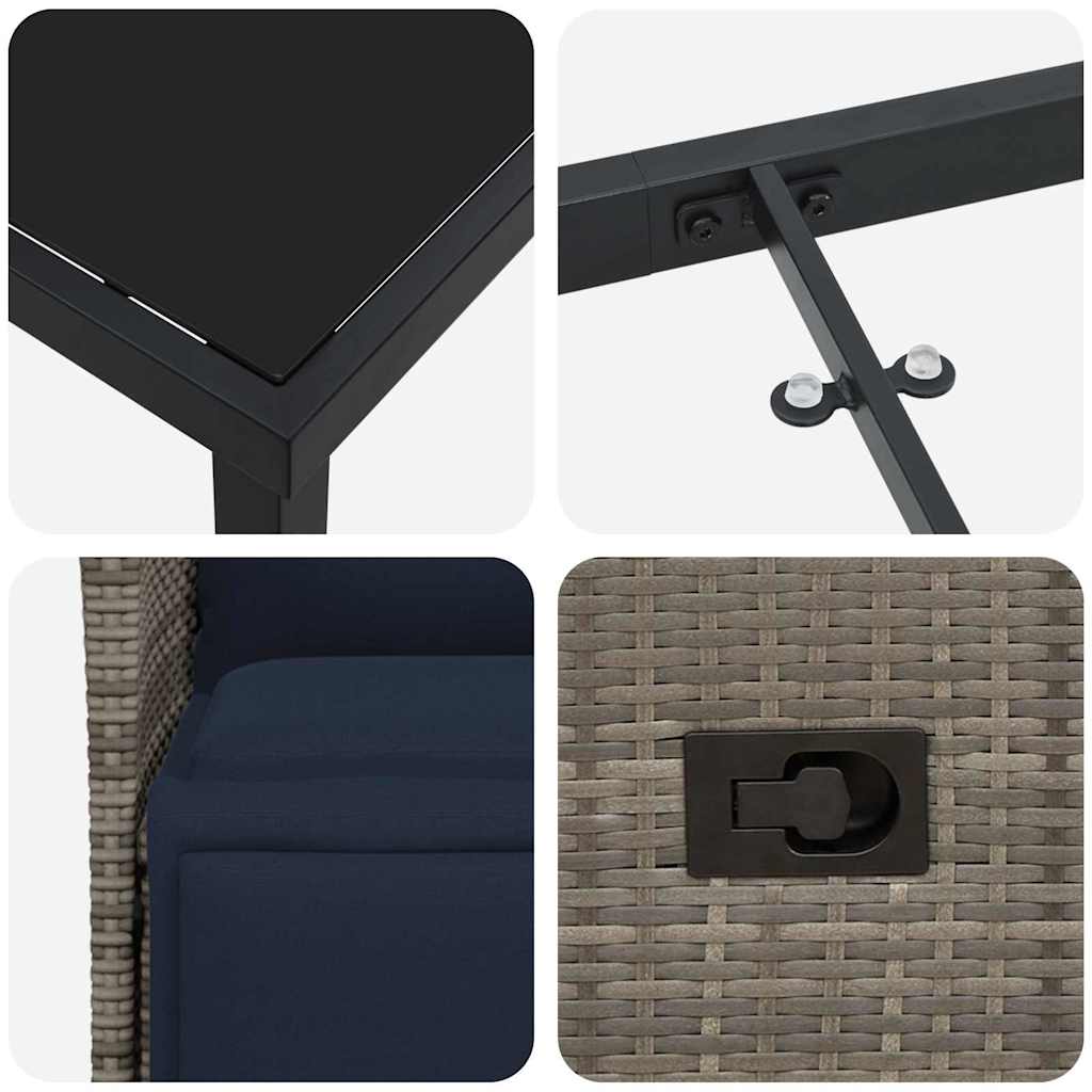 Tisch- und Stuhlset mit Kissen 7 pcs Grau PE-Rattan