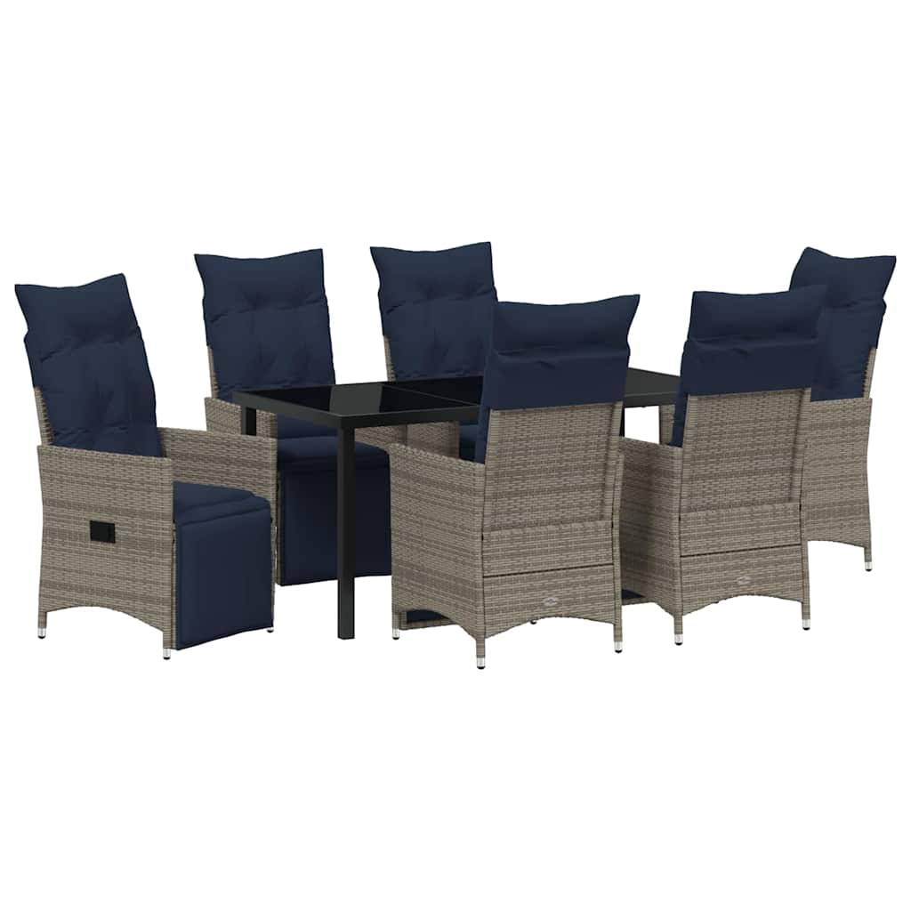 Tisch- und Stuhlset mit Kissen 7 pcs Grau PE-Rattan