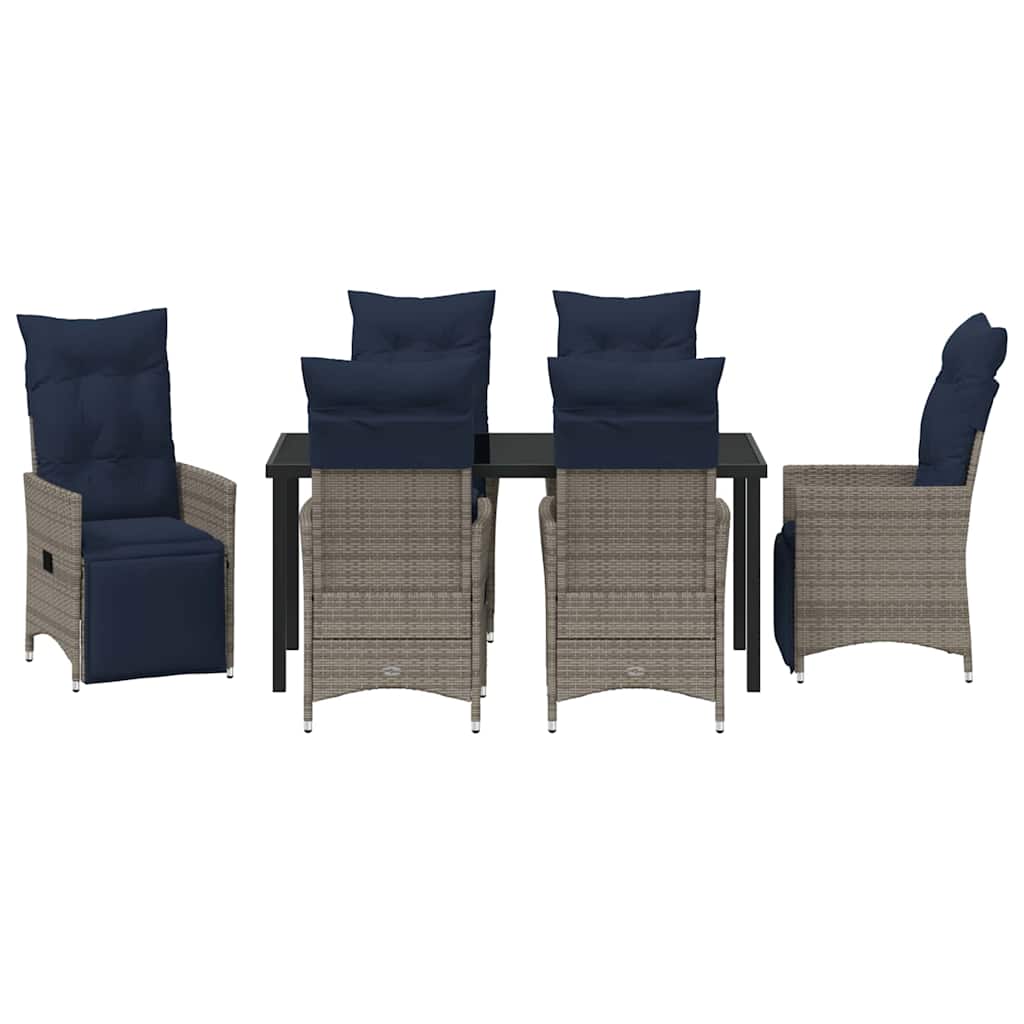 Tisch- und Stuhlset mit Kissen 7 pcs Grau PE-Rattan