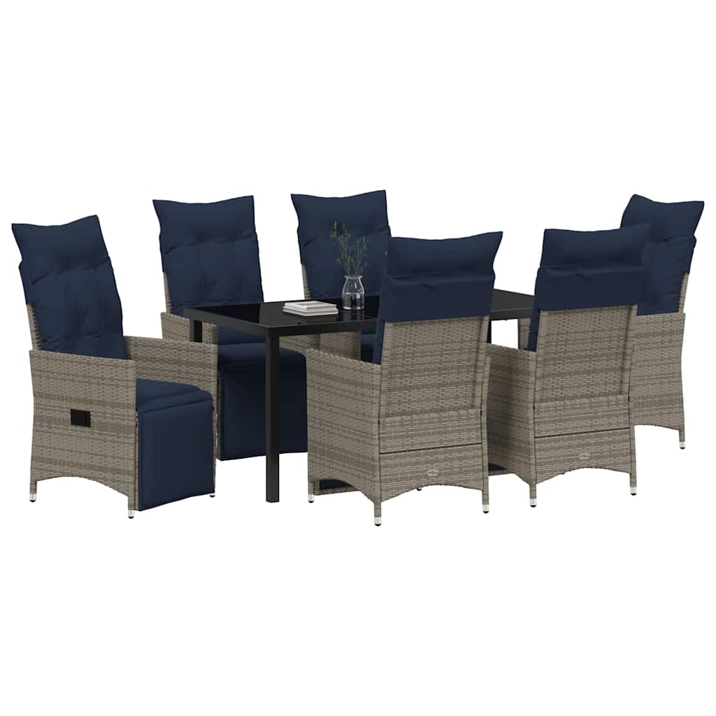 Tisch- und Stuhlset mit Kissen 7 pcs Grau PE-Rattan