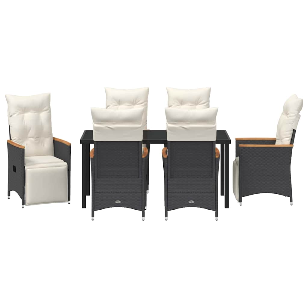 Garten Essgruppe mit Kissen 7 pcs Schwarz Poly-Rattan