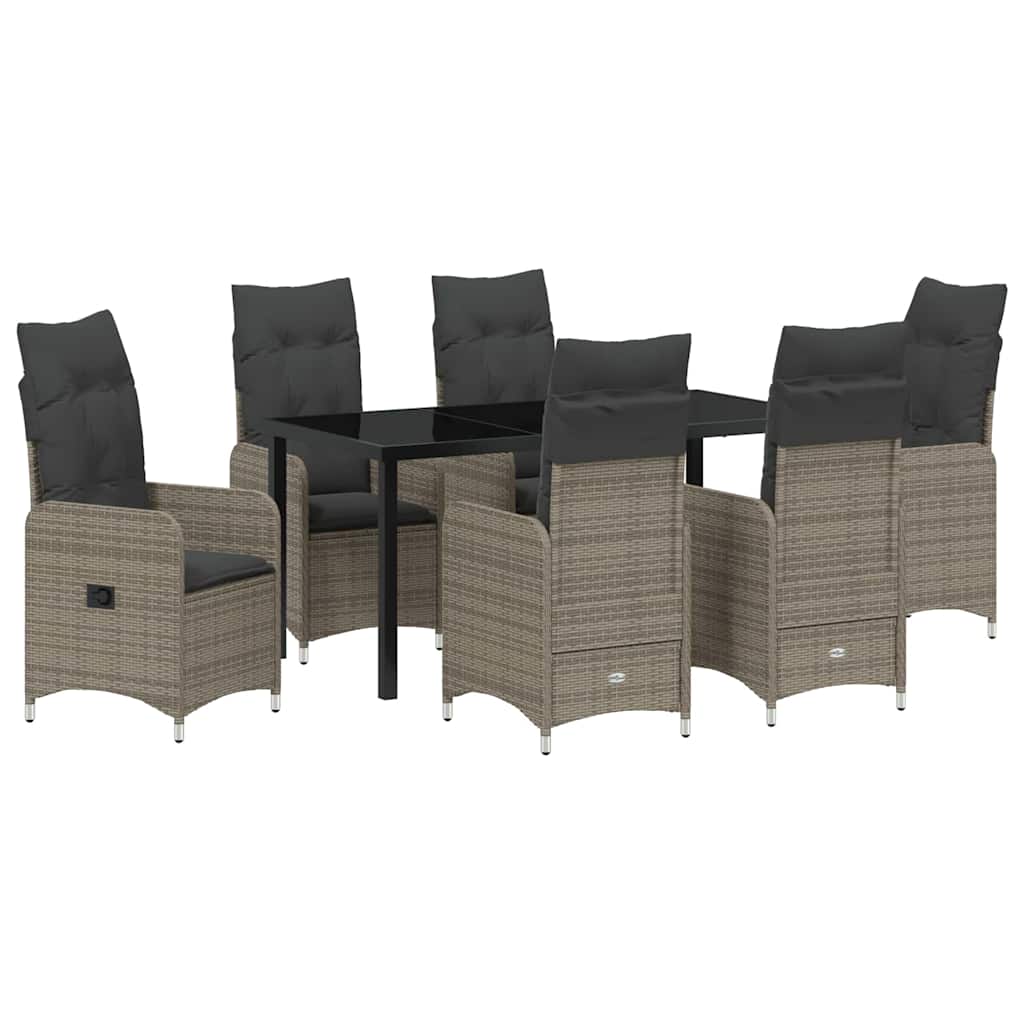 Garten Essgruppe mit Kissen 7 pcs Grau Poly-Rattan