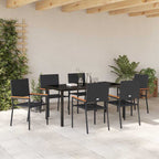 Garten Essgruppe mit Kissen 7 pcs Schwarz Poly-Rattan