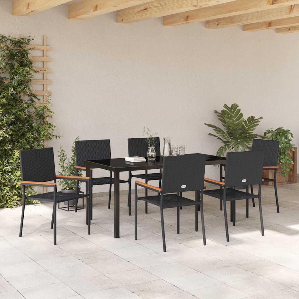 Garten Essgruppe mit Kissen 7 pcs Schwarz Poly-Rattan