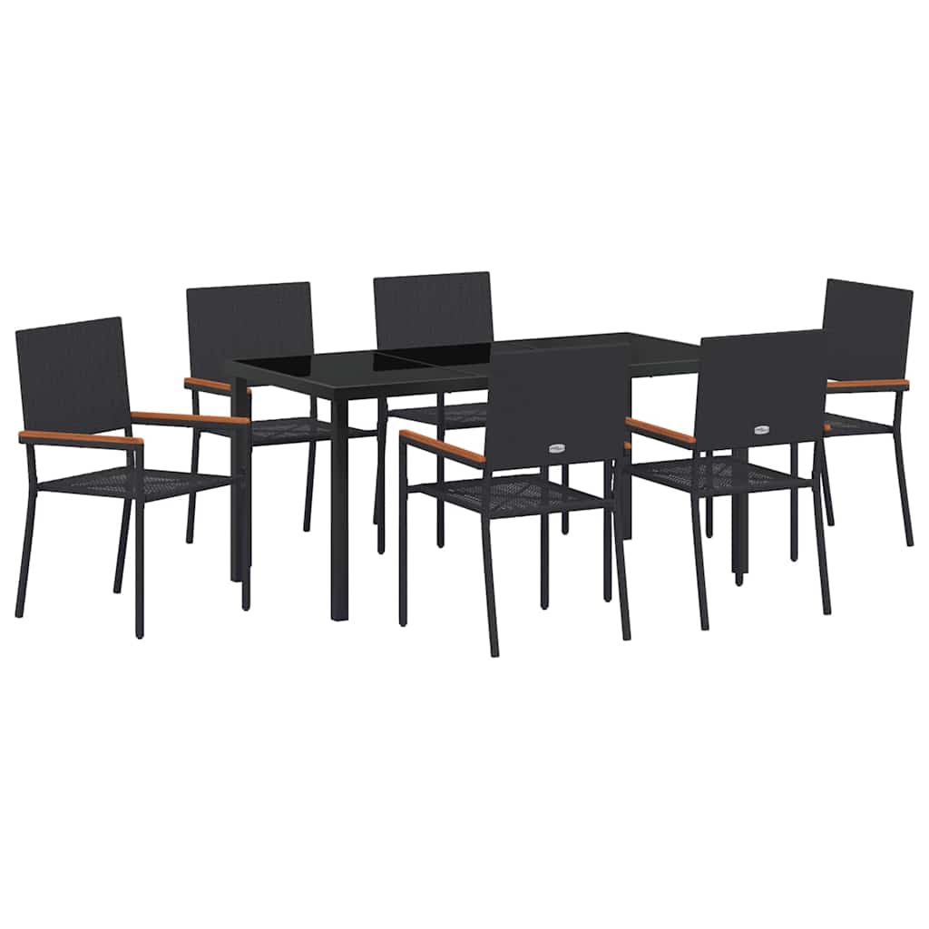 Garten Essgruppe mit Kissen 7 pcs Schwarz Poly-Rattan