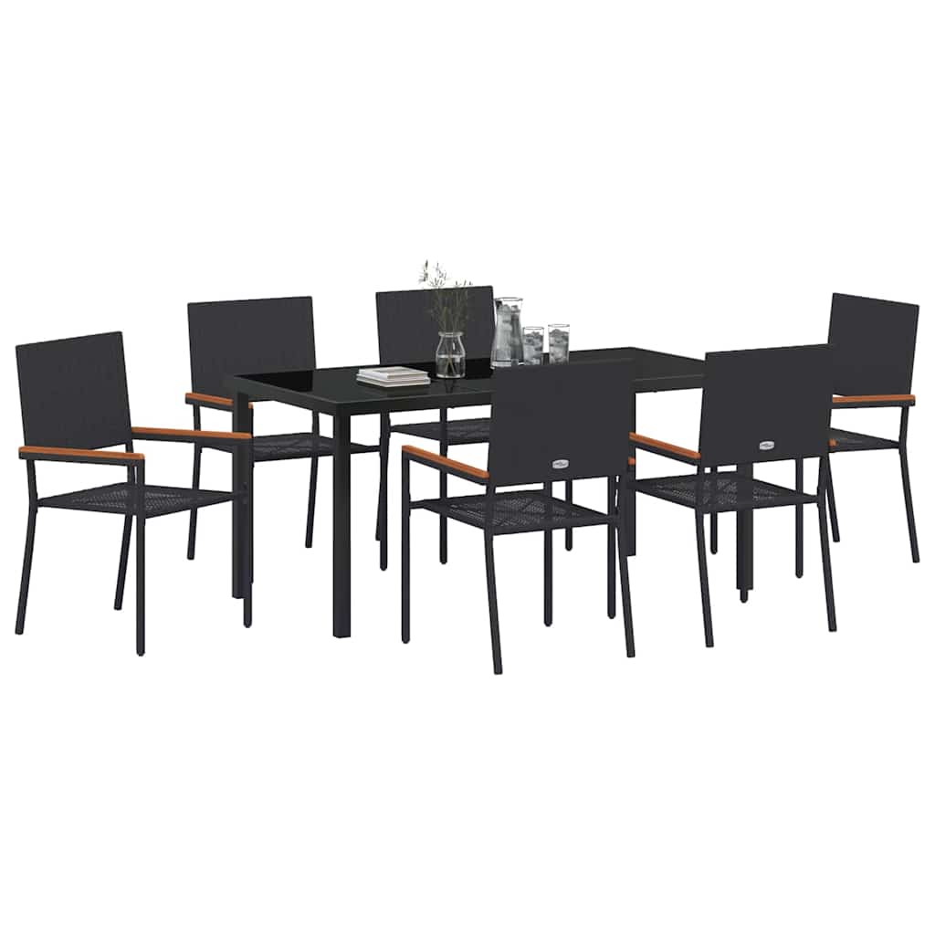 Garten Essgruppe mit Kissen 7 pcs Schwarz Poly-Rattan