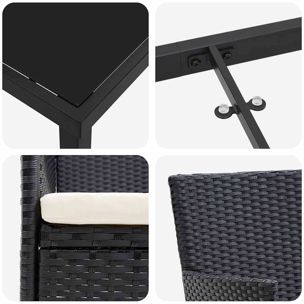 Garten Essgruppe mit Kissen 7 pcs Schwarz Poly-Rattan