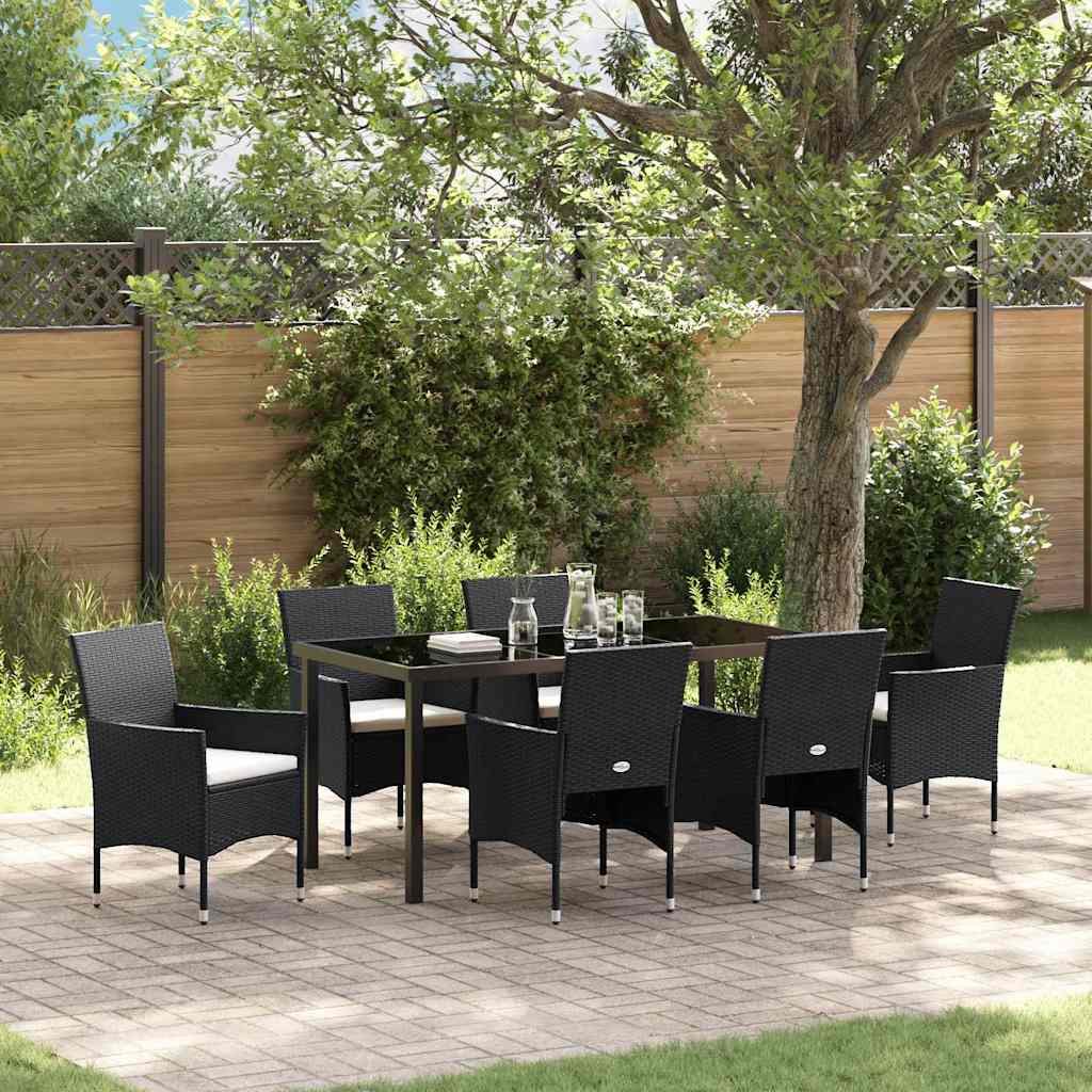 Garten Essgruppe mit Kissen 7 pcs Schwarz Poly-Rattan