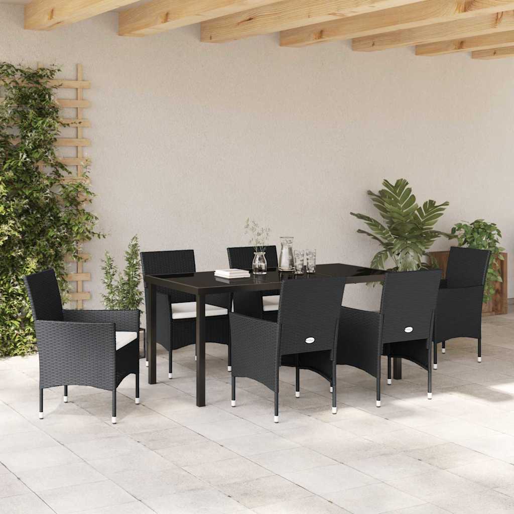 Garten Essgruppe mit Kissen 7 pcs Schwarz Poly-Rattan