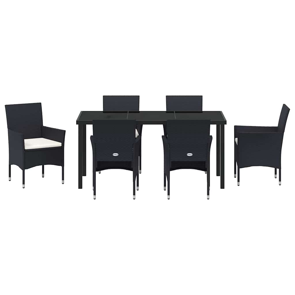 Garten Essgruppe mit Kissen 7 pcs Schwarz Poly-Rattan