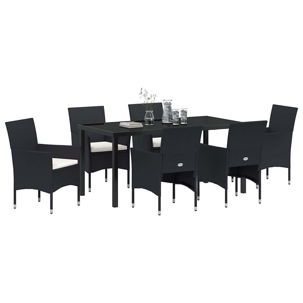 Garten Essgruppe mit Kissen 7 pcs Schwarz Poly-Rattan