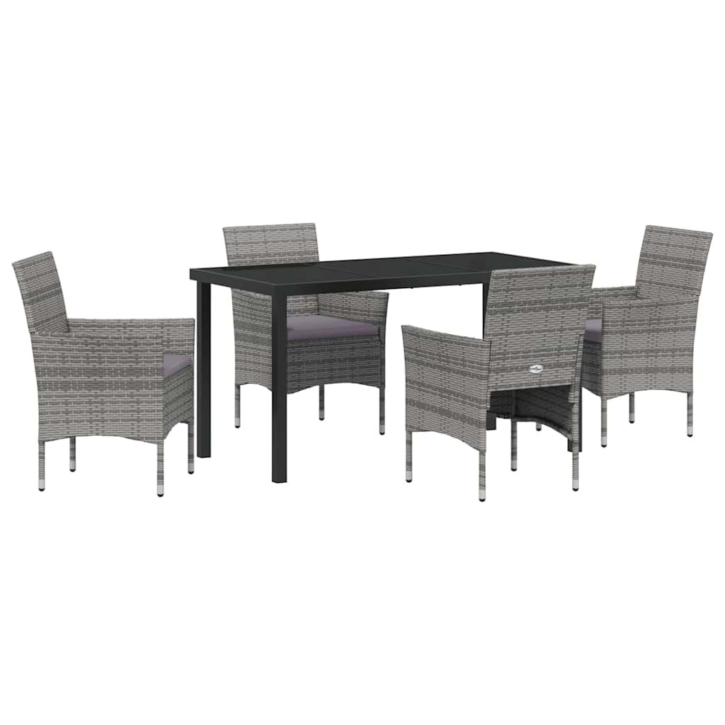 Garten Essgruppe mit Kissen 5 pcs Grau Poly-Rattan