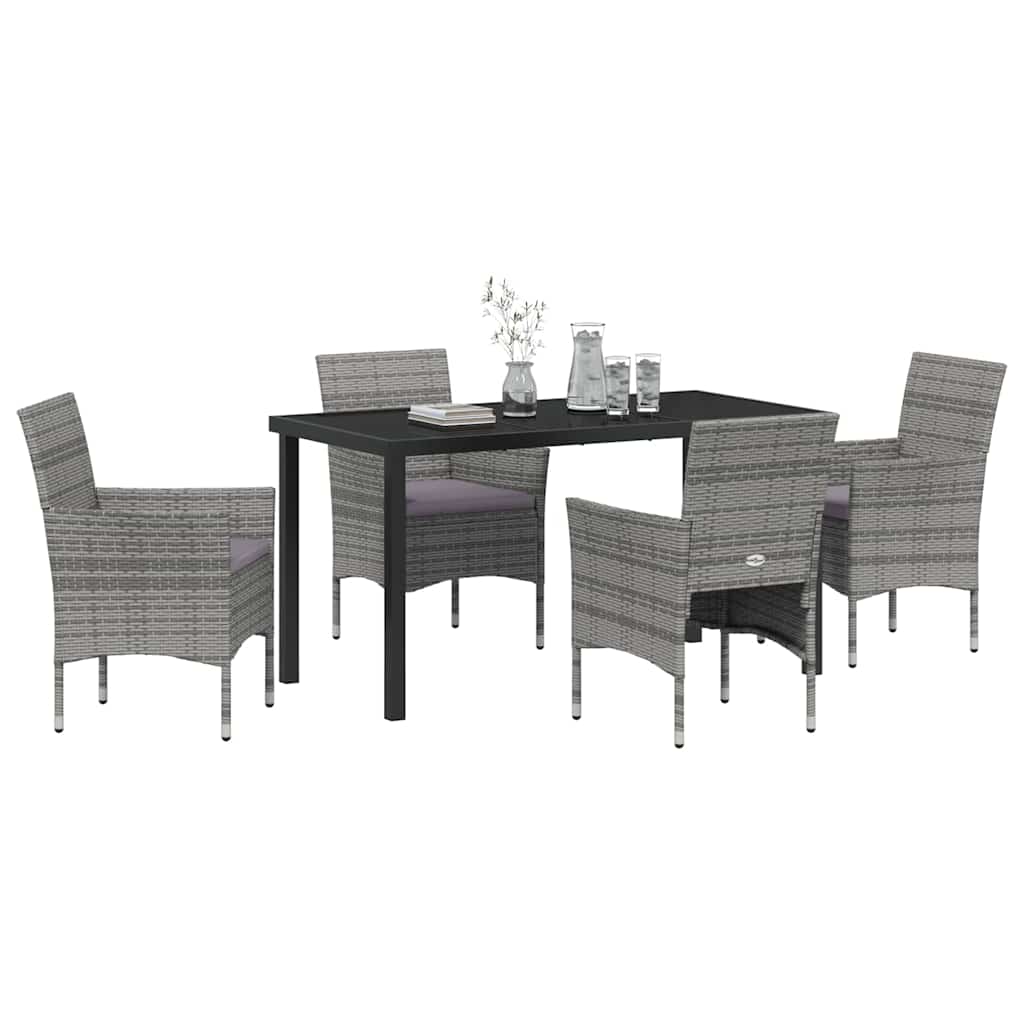 Garten Essgruppe mit Kissen 5 pcs Grau Poly-Rattan