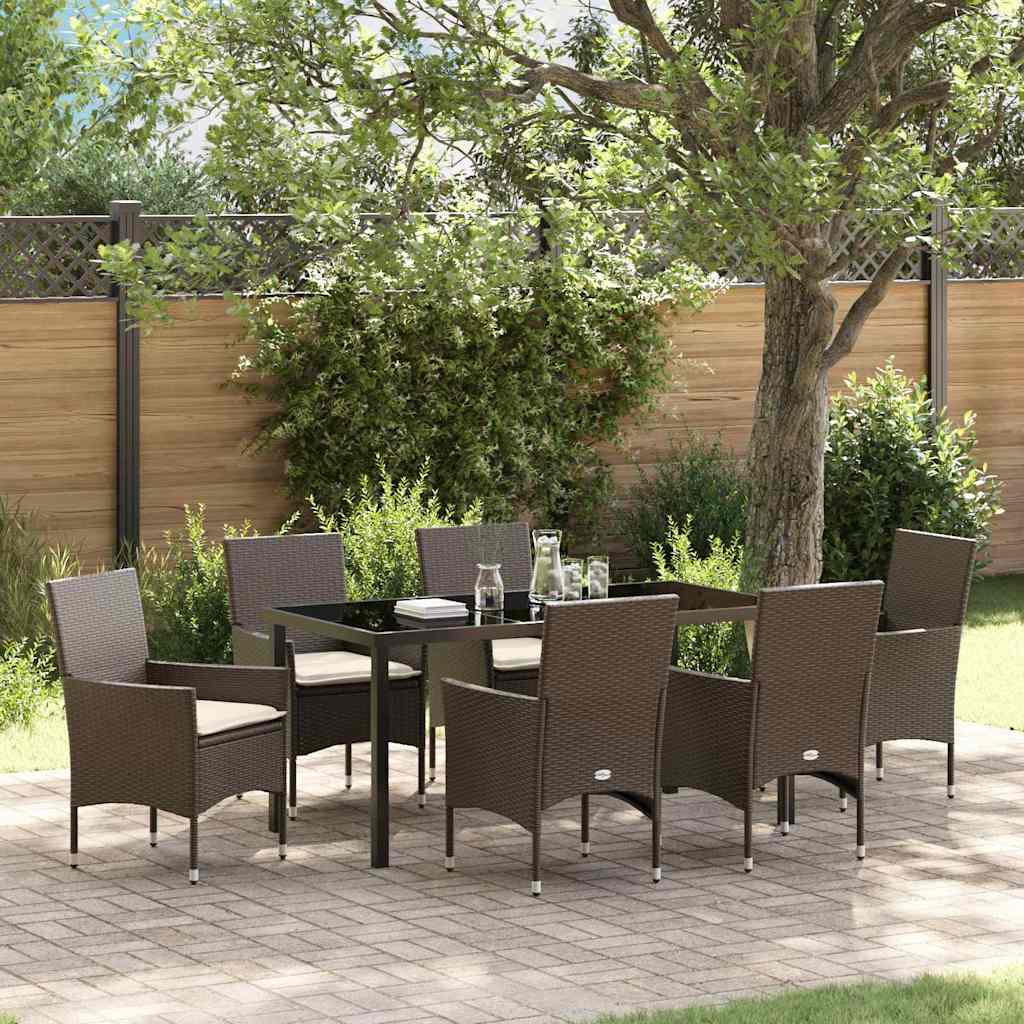 Garten Essgruppe mit Kissen 7 pcs Braun Poly-Rattan