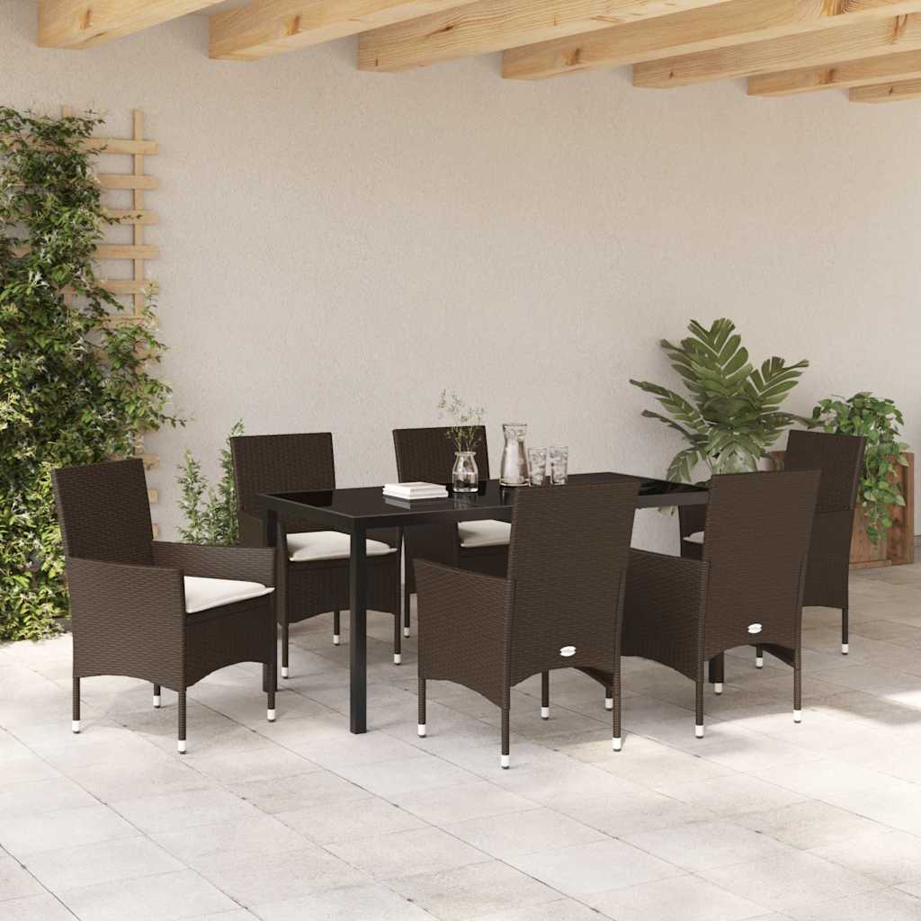 Garten Essgruppe mit Kissen 7 pcs Braun Poly-Rattan