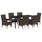 Garten Essgruppe mit Kissen 7 pcs Braun Poly-Rattan