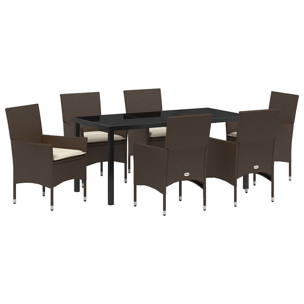 Garten Essgruppe mit Kissen 7 pcs Braun Poly-Rattan