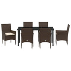 Garten Essgruppe mit Kissen 7 pcs Braun Poly-Rattan