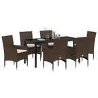 Garten Essgruppe mit Kissen 7 pcs Braun Poly-Rattan