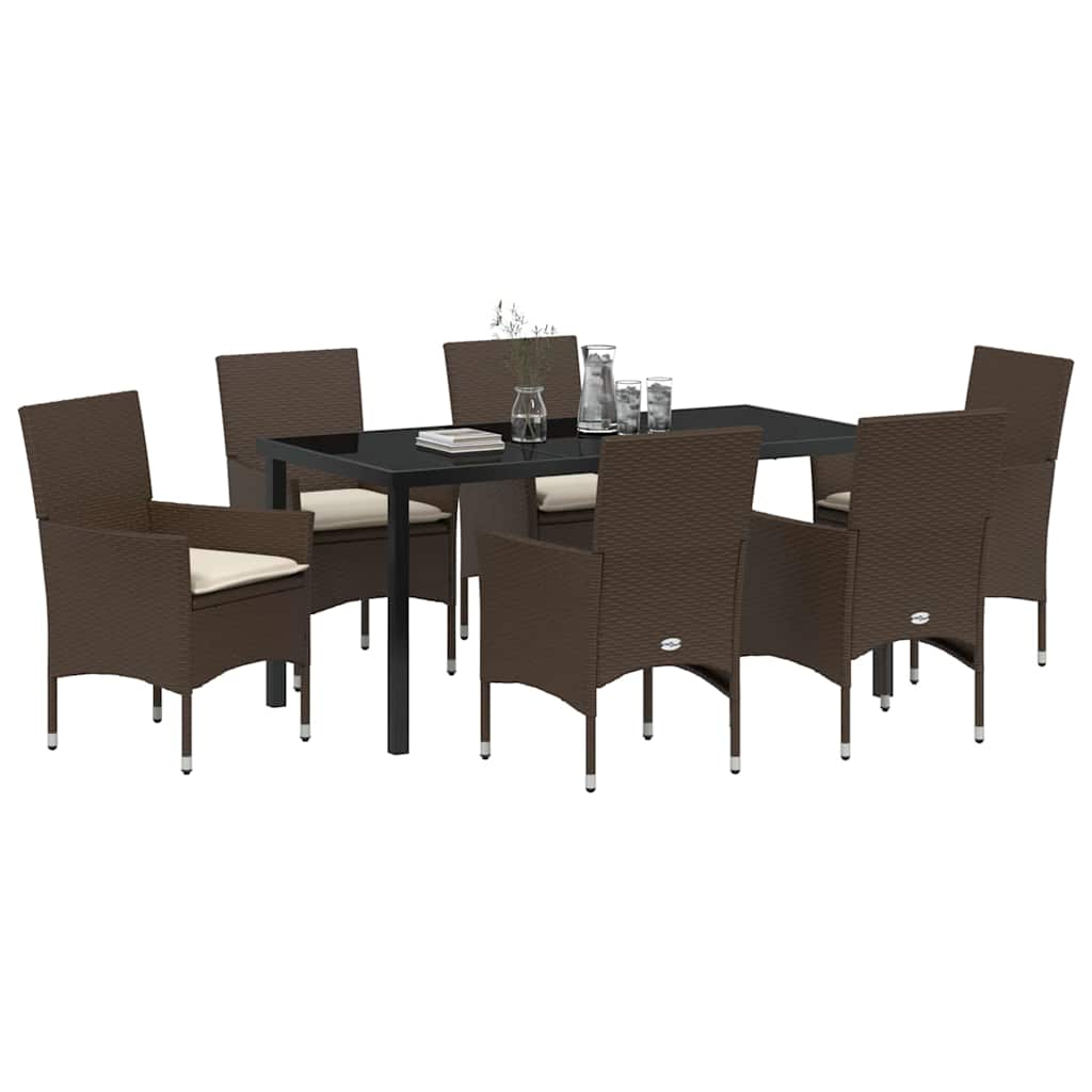 Garten Essgruppe mit Kissen 7 pcs Braun Poly-Rattan