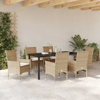 Garten Essgruppe mit Kissen 7 pcs Beige Poly-Rattan