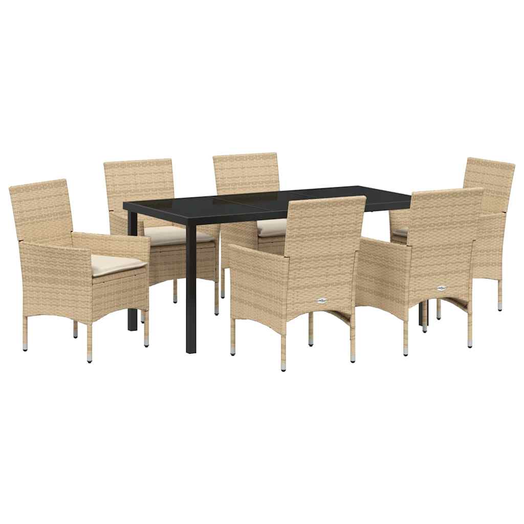 Garten Essgruppe mit Kissen 7 pcs Beige Poly-Rattan
