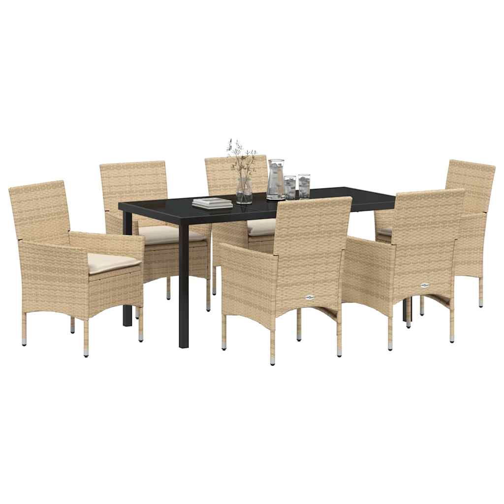 Garten Essgruppe mit Kissen 7 pcs Beige Poly-Rattan