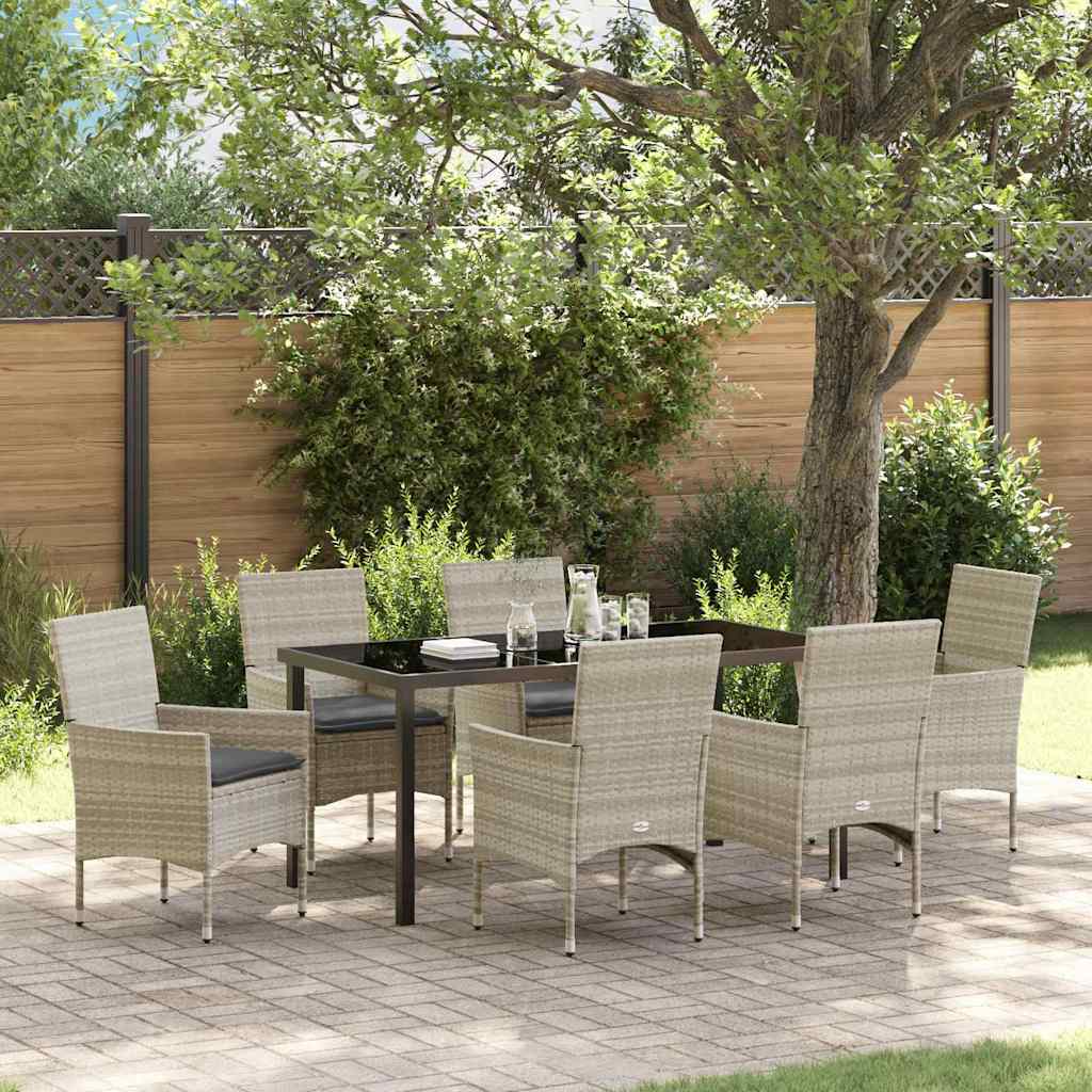 Garten Essgruppe mit Kissen 7 pcs Hellgrau Poly-Rattan