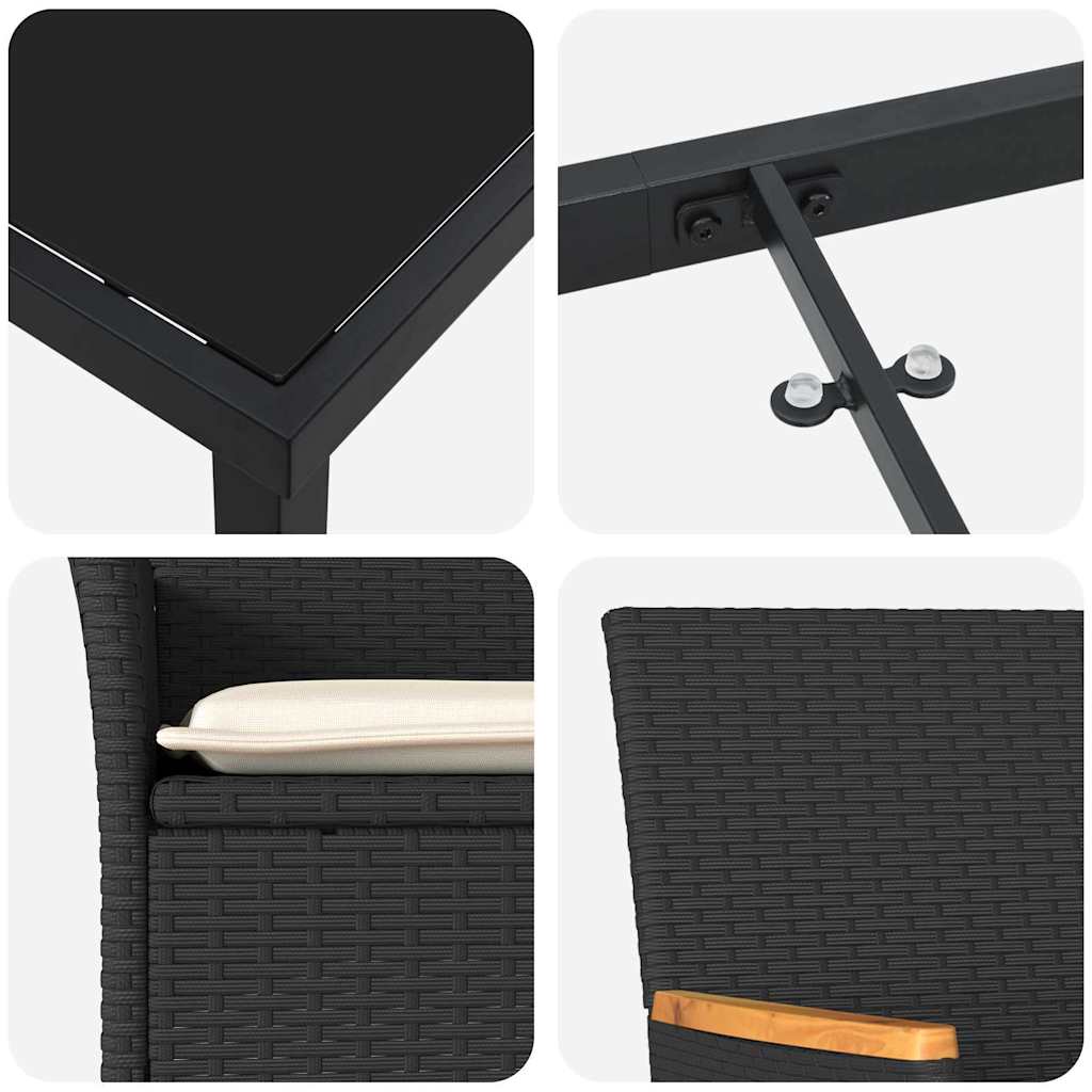 Garten Essgruppe mit Kissen 7 pcs Schwarz Poly-Rattan