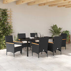 Garten Essgruppe mit Kissen 7 pcs Schwarz Poly-Rattan