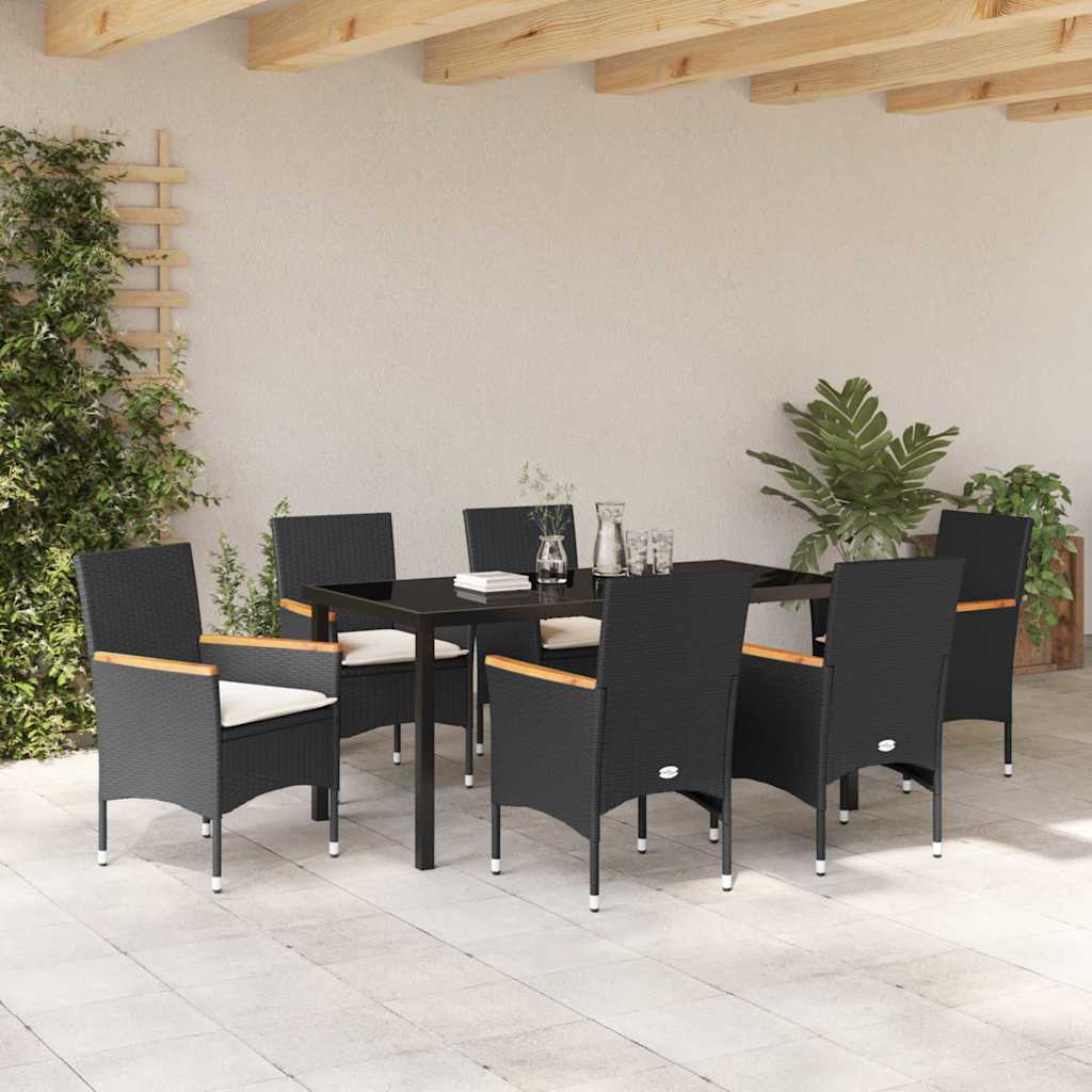 Garten Essgruppe mit Kissen 7 pcs Schwarz Poly-Rattan
