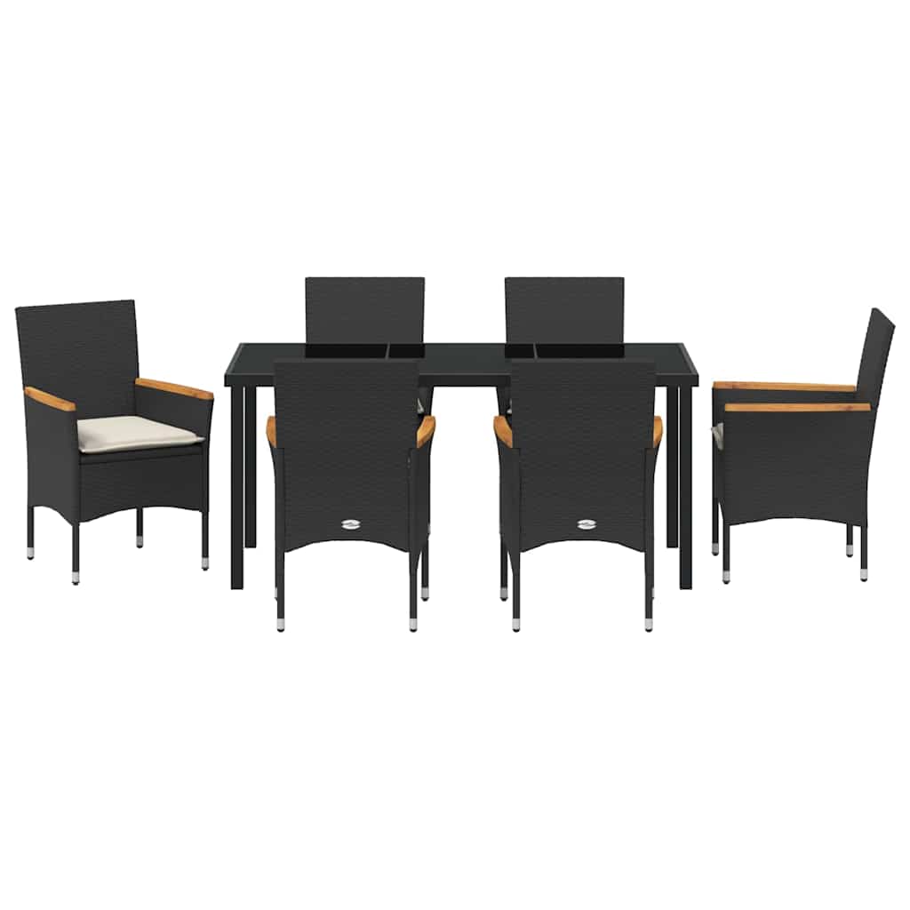 Garten Essgruppe mit Kissen 7 pcs Schwarz Poly-Rattan