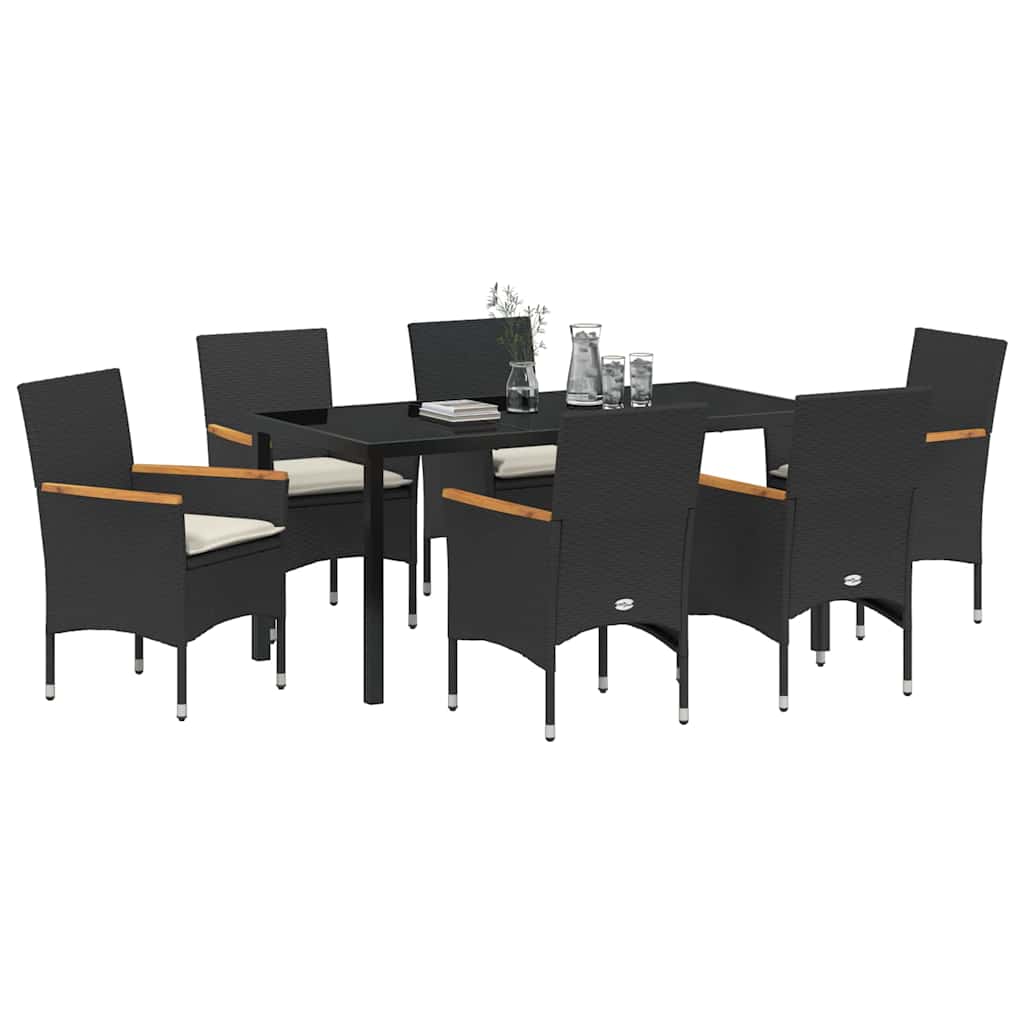 Garten Essgruppe mit Kissen 7 pcs Schwarz Poly-Rattan