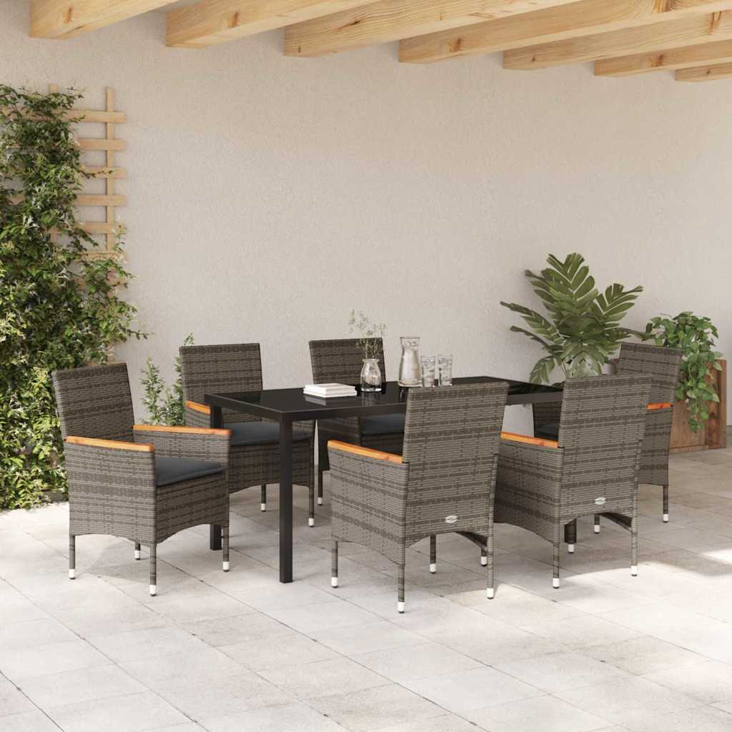 Garten Essgruppe mit Kissen 7 pcs Grau Poly-Rattan