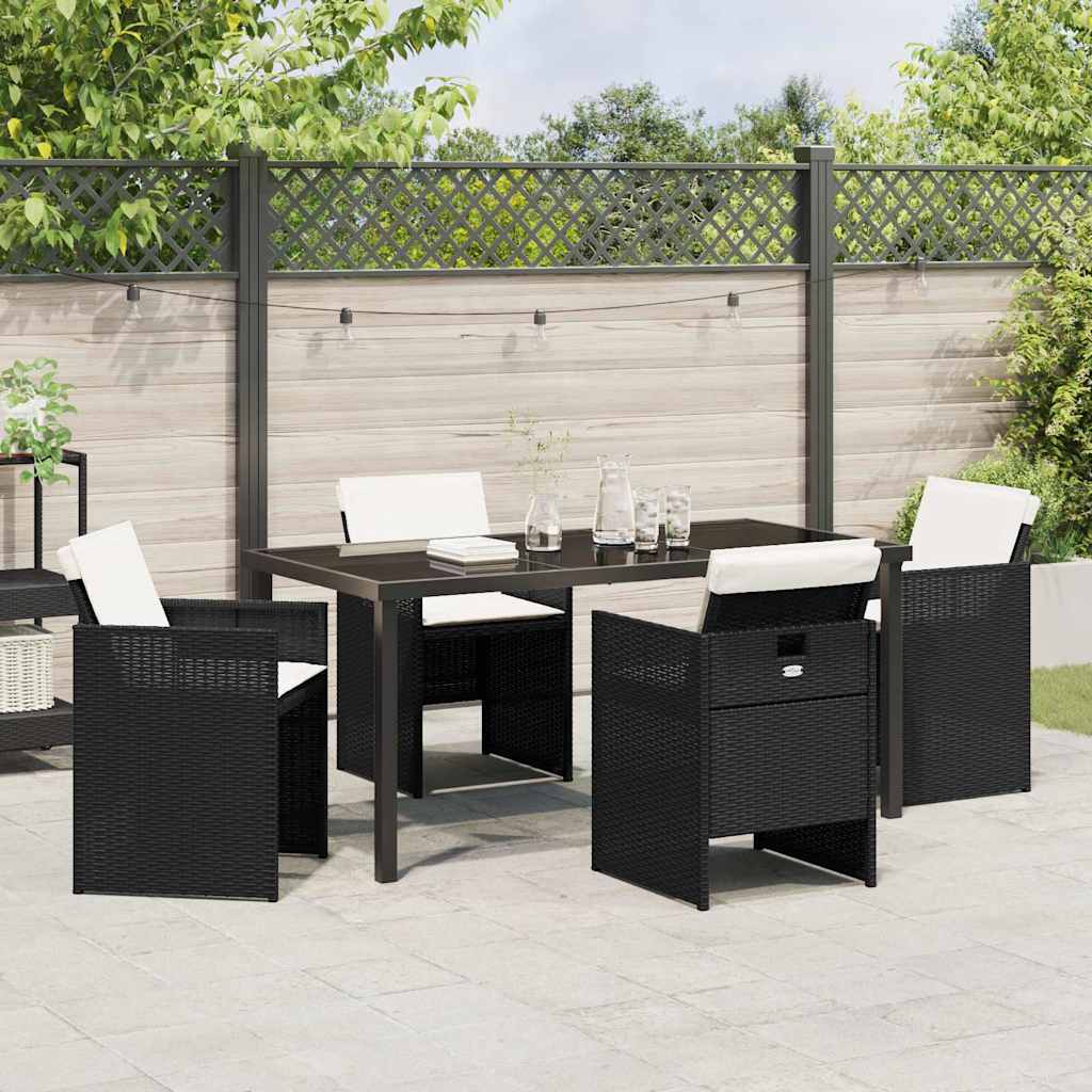 Garten Essgruppe mit Kissen 5 pcs Schwarz Poly-Rattan