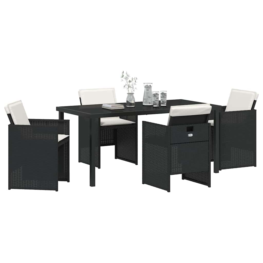 Garten Essgruppe mit Kissen 5 pcs Schwarz Poly-Rattan