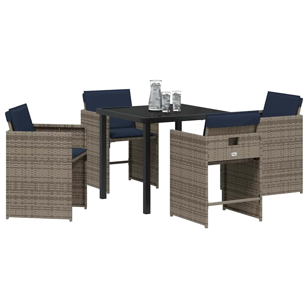 Garten Essgruppe mit Kissen 5 pcs Grau Poly-Rattan