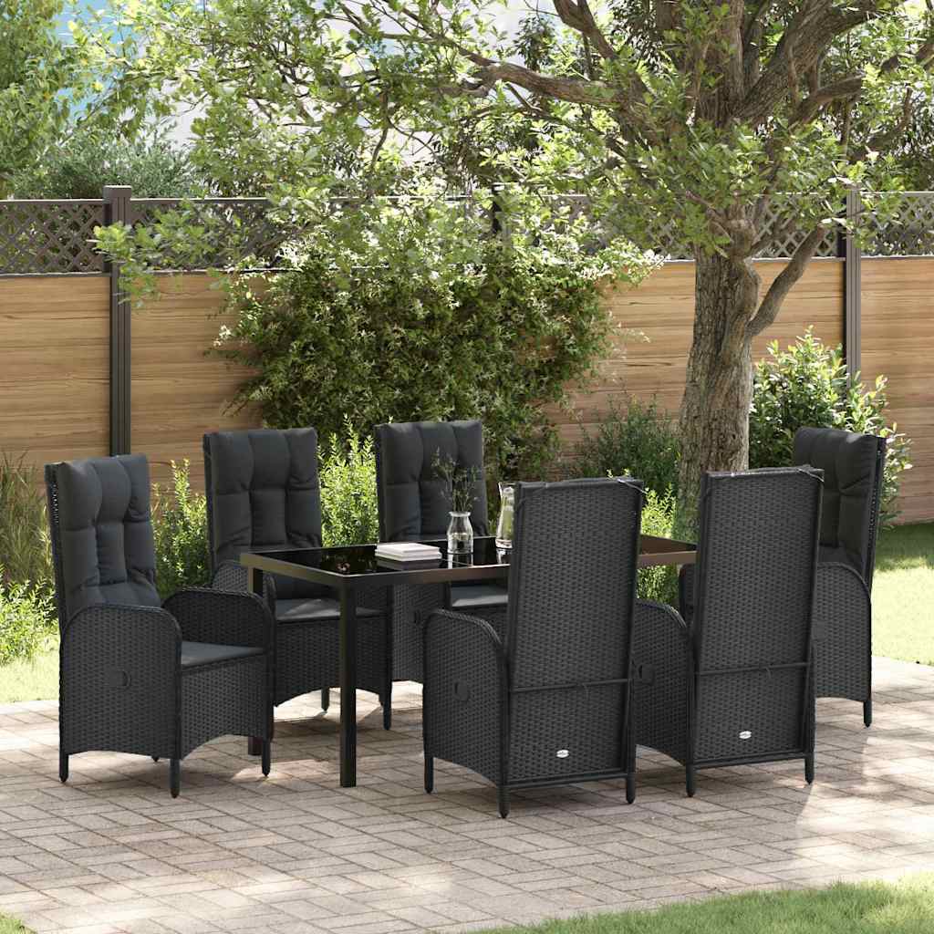 Garten Essgruppe mit Kissen 7 pcs Schwarz Poly-Rattan