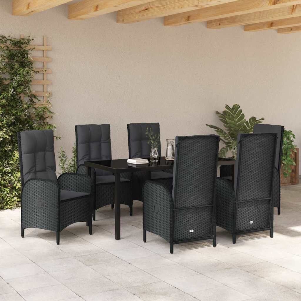 Garten Essgruppe mit Kissen 7 pcs Schwarz Poly-Rattan