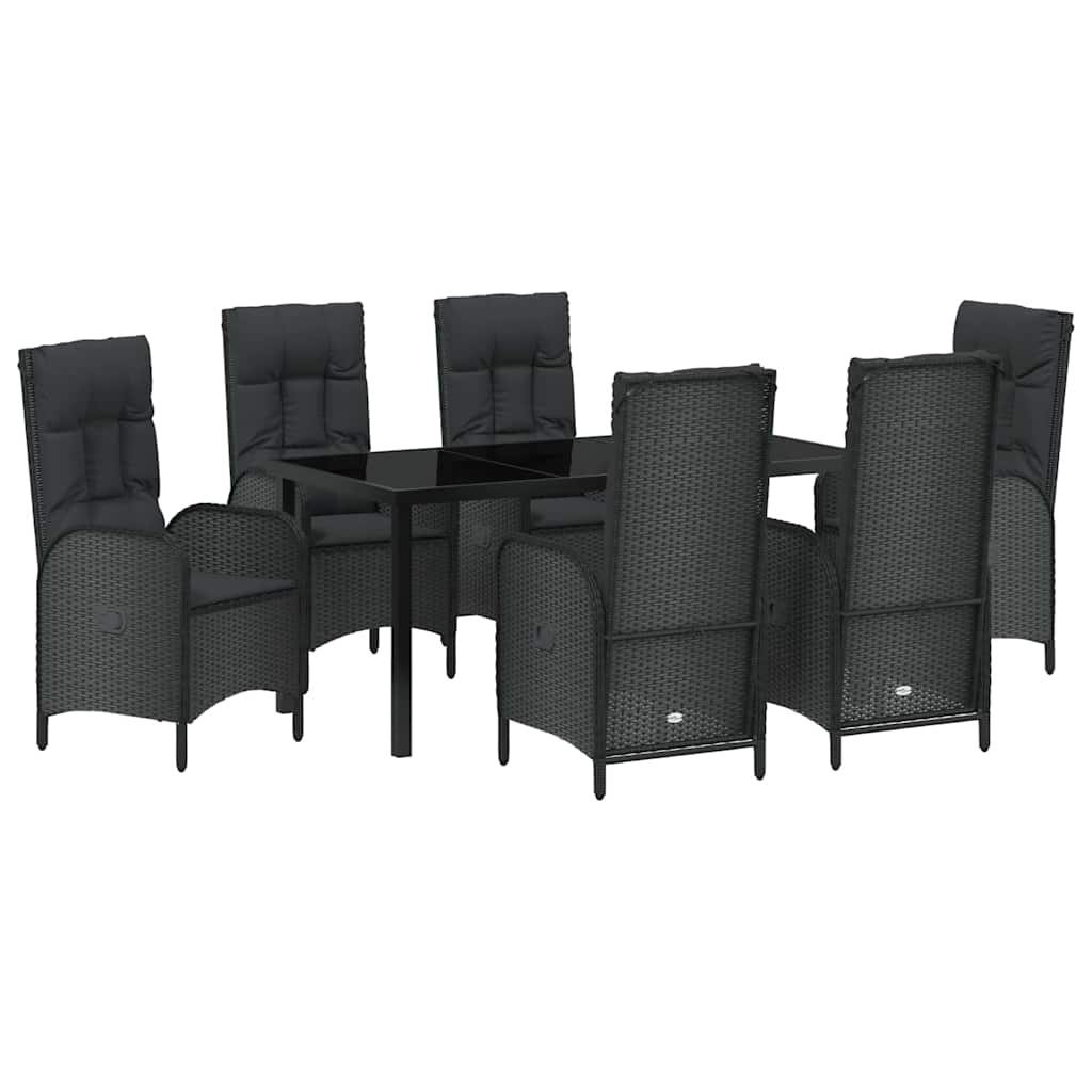 Garten Essgruppe mit Kissen 7 pcs Schwarz Poly-Rattan