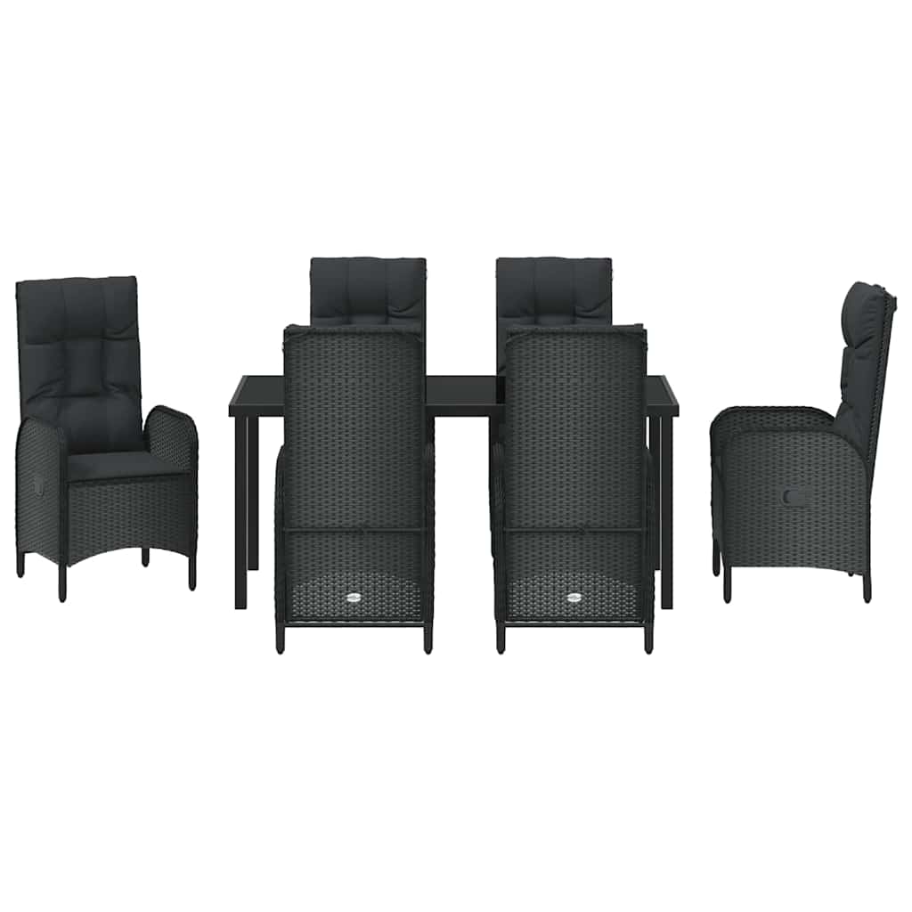 Garten Essgruppe mit Kissen 7 pcs Schwarz Poly-Rattan