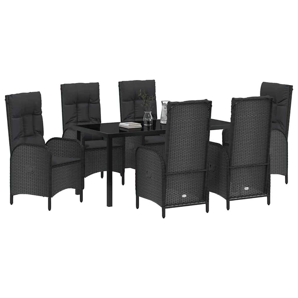 Garten Essgruppe mit Kissen 7 pcs Schwarz Poly-Rattan